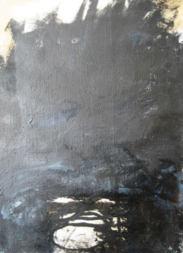 kleines inferno, Acryl und Oilbar auf Rupfen und Papier, 110,5 x 81 cm